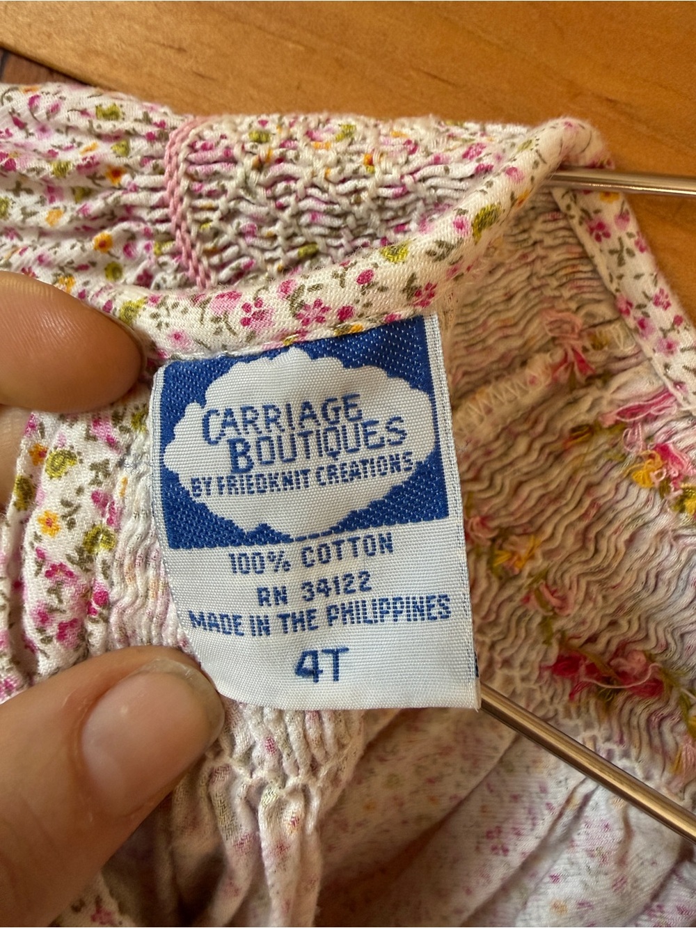 RARE Vtg 80s Carriage Boutiques 100% Cotton Hand Smocked Bishop Dress 4T - Picture 11 of 12